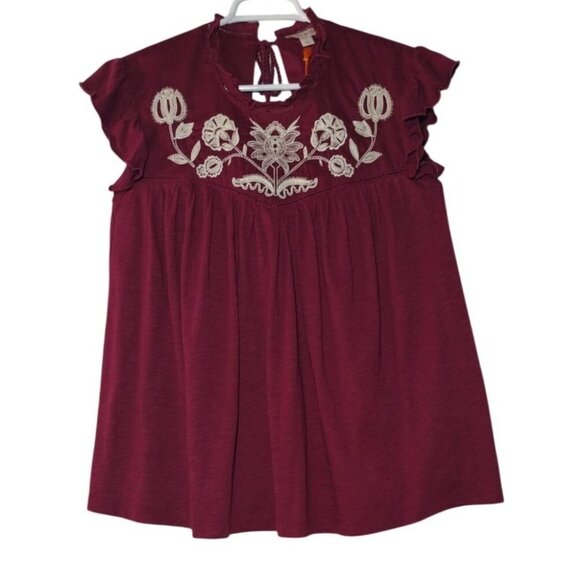 Knox Rose Womens Embroidered Maroon Blouse With Tassel Tie Size Large, NWT. - Picture 1 of 8